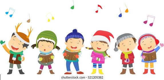 happy kids singing Christmas Carols 