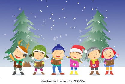 happy kids singing Christmas Carols 