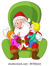 Happy Kids Sitting On Santa Lap