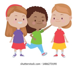 Happy kids smiling and playing with friends cartoon vector illustration graphic design.