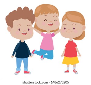 Happy kids smiling and playing with friends cartoon vector illustration graphic design.