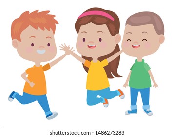 Happy kids smiling and playing with friends cartoon vector illustration graphic design.