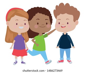 Happy kids smiling and playing with friends cartoon vector illustration graphic design.