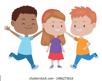 Happy kids smiling and playing with friends cartoon vector illustration graphic design.