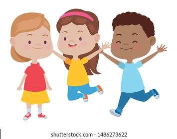 Happy kids smiling and playing with friends cartoon vector illustration graphic design.