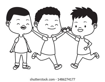 Happy kids smiling and playing with friends cartoon vector illustration graphic design.