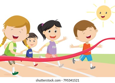 Happy Kids Running On Track Stadium Stock Vector (Royalty Free ...