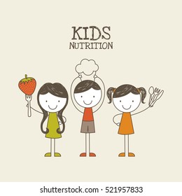 happy kids with strawberry fruit and chef hat .kids nutrition concept. colorful design. vector illustration