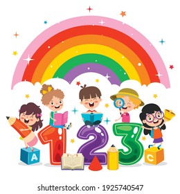 Happy Kids Studying And Learning