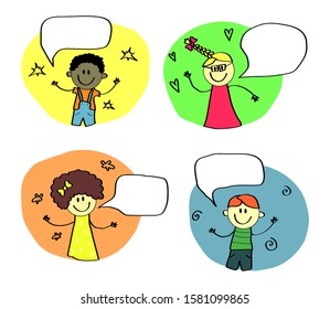 Happy kids are talking. Cartoon. Vector illustration.