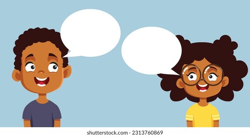 
Happy Kids Talking Empty Speech Bubble Vector Design. Siblings getting along communicating with each other 
