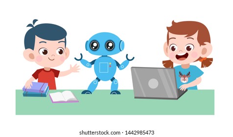 happy kids technology laboratory school vector