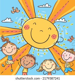 Fröhliche Kinder unter der Sonne, Vektorgrafik