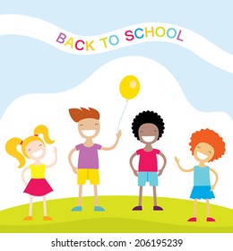 Happy kids vector illustration. Back to school concept.