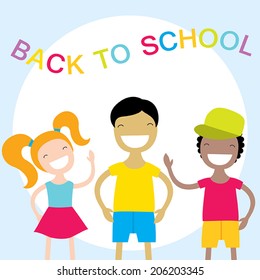 Happy kids vector illustration. Back to school concept.