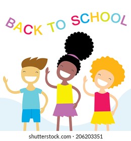 Happy kids vector illustration. Back to school concept.