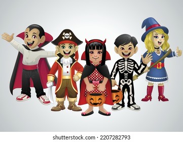 Happy Kids Wearing Costume for Halloween Holiday