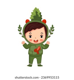 happy kids wearing full body vegetable and fruit plant costume for school nature theatrical action character vector flat illustration