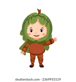 happy kids wearing full body vegetable plant costume for school nature theatrical action character vector flat illustration