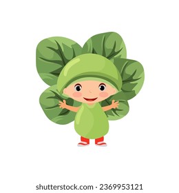 happy kids wearing full body vegetable plant costume for school nature theatrical action character vector flat illustration