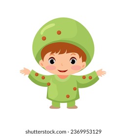 happy kids wearing full body natural plant costume for school theatrical action character vector flat illustration