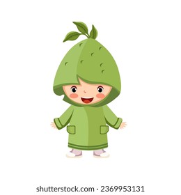 happy kids wearing full body natural plant costume for school theatrical action character vector flat illustration