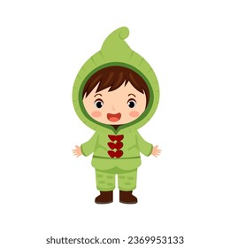 happy kids wearing full body natural plant costume for school theatrical action character vector flat illustration