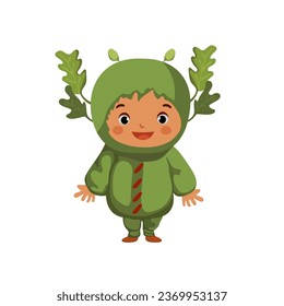 happy kids wearing full body vegetable plant costume for school nature theatrical action character vector flat illustration