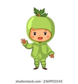 happy kids wearing full body vegetable plant costume for school nature theatrical action character vector flat illustration