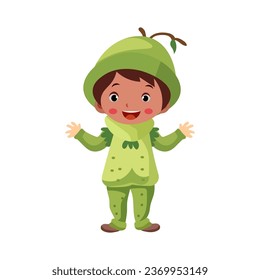 happy kids wearing natural plant costume with head accessories for for school theatrical action character vector flat illustration