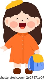 Happy Kindergarten Girl Holding Bag Illustration