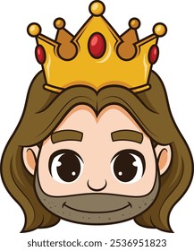 Rosto rei feliz com ilustração vetor coroa