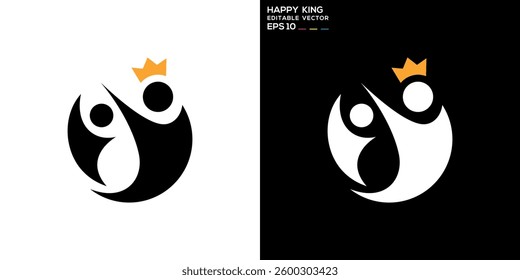 Happy king logo. Crown, family, teamwork. Icon symbol design template EPS 10.	