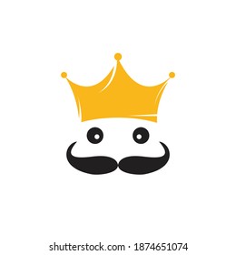 Happy King Vektorlogo Design. Elegantes stylisches Schnurrbart-Kronlogo.