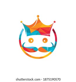 Happy king vector logo design. Elegant stylish mustache crown logo.