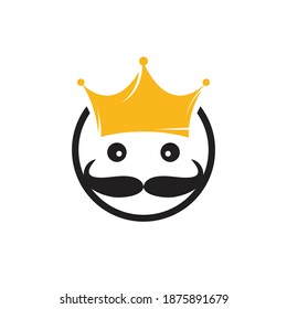 Diseño del logo del vector del rey feliz. Elegante y elegante logo de la corona de bigote.