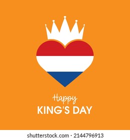 Vector de tarjetas de felicitación Koningsdag del día del Rey Feliz. Bandera de los Países Bajos en el vector de icono de forma cardíaca. Vector de bandera holandés. Fiesta nacional en los Países Bajos. Día importante