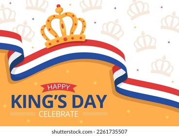 Happy Kings Netherlands Day Illustration with Waving Flags and King Celebration for Web Banner or Landing Page in Flat Cartoon Hand Drawn Templates