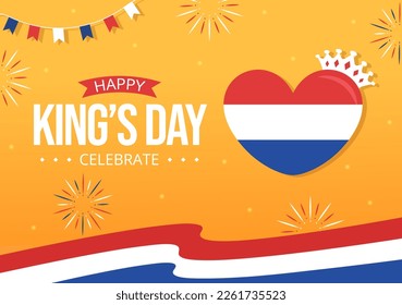 Happy Kings Netherlands Day Illustration with Waving Flags and King Celebration for Web Banner or Landing Page in Flat Cartoon Hand Drawn Templates