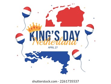Happy Kings Netherlands Day Illustration with Waving Flags and King Celebration for Web Banner or Landing Page in Flat Cartoon Hand Drawn Templates