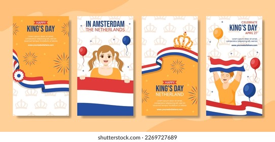 Happy Kings Netherlands Day Historias de medios sociales Caricatura a mano Dibujando plantillas Ilustración de fondo