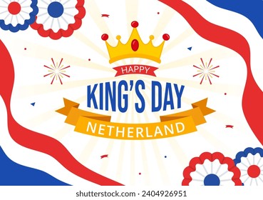 Happy Kings Netherlands Day Vector Illustration on 27 April with Waving Flags and Ribbon in King Celebration Flat Cartoon Background Design