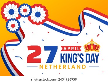 Happy Kings Netherlands Day Vector Illustration on 27 April with Waving Flags and Ribbon in King Celebration Flat Cartoon Background Design