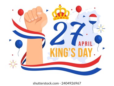 Happy Kings Netherlands Day Vector Illustration on 27 April with Waving Flags and Ribbon in King Celebration Flat Cartoon Background Design