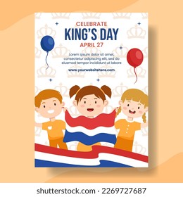 Happy Kings Netherlands Day Vertical Poster Cartoon Hand Drake Plantillas Fondo Ilustración