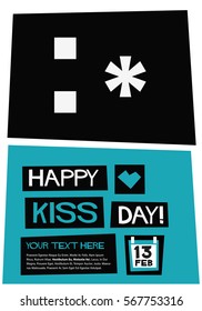 Happy Kiss Day 13 February (Flat Style Vector Illustration Love Valentine Week Poster Design) with Text Box Template