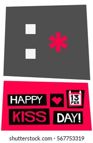 Happy Kiss Day 13 February (Flat Style Vector Illustration Love Valentine Week Poster Design)