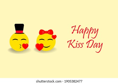 happy kiss  day background with cartoon love emojis and typography of happy valentines day text . Vector illustration. Wallpaper, flyers, invitation, posters, brochure, banners.
