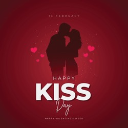 Happy Kiss Day Post And Greeting Card. 13 February - Kiss Day Of Valentine's Week Vector Illustration