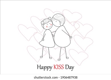 Happy kiss day vectors for poster instagram post , backdrops and wallpapers. Stick figure digital illustrations. Vector doodlings